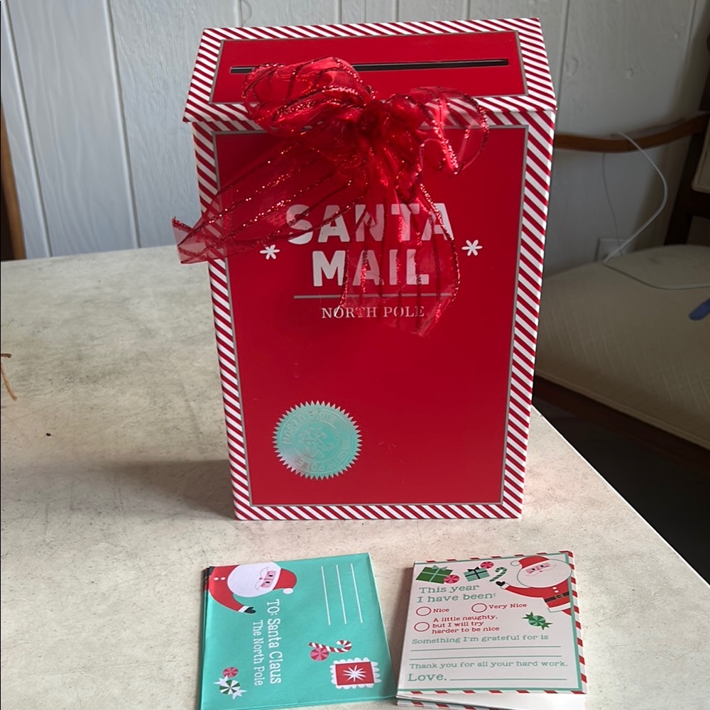 Red Santa Mailbox with Ribbon